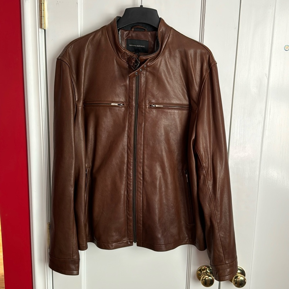Banana Republic Brown Leather Moto Jacket. XXL